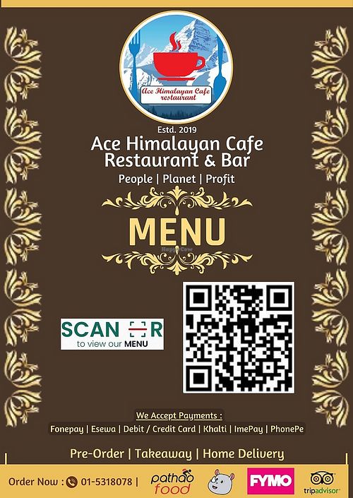Food Menu Cover Page at Ace Himalayan Cafe Restaurant & Bar in Kathmandu