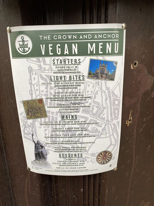 Vegan menu at Crown & Anchor in Winchester