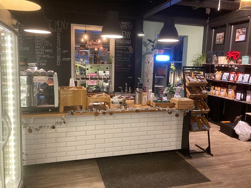 Desk (with weekend menu on the board) at FRØ in Tromsoe