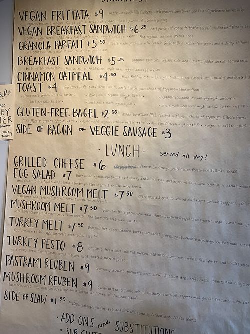 Menu on wall at Retrograde Coffee Roasters in Sebastopol