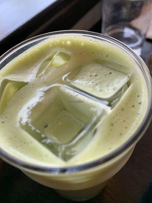 Matcha latte with oat milk  at Retrograde Coffee Roasters in Sebastopol