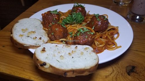 Pasta with "meat" balls at Earthlings Cafe in Mumbai