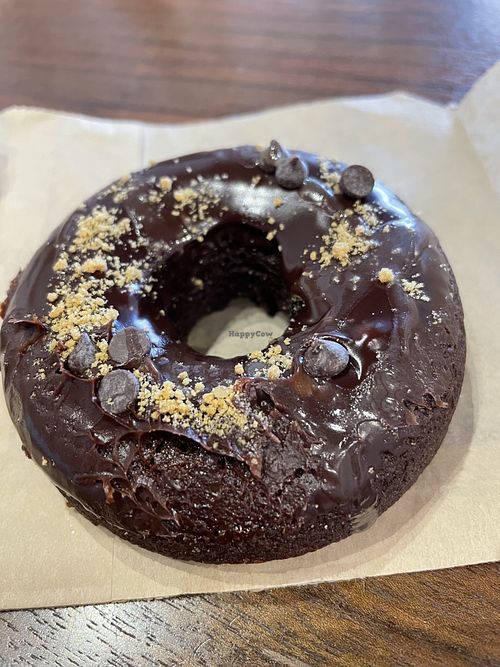 Yummy chocolate vegan doughnut  at First Avenue Coffee in Spokane