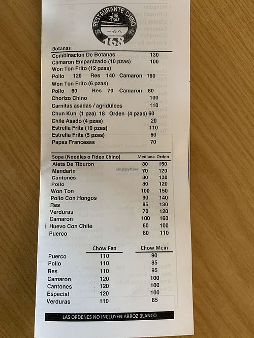 Menu 3 at Chino 168 in Cabo San Lucas