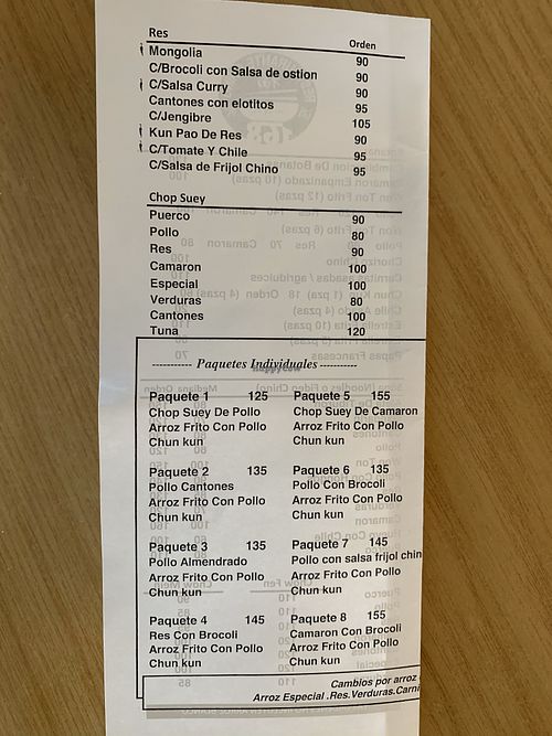 Menu 4 at Chino 168 in Cabo San Lucas