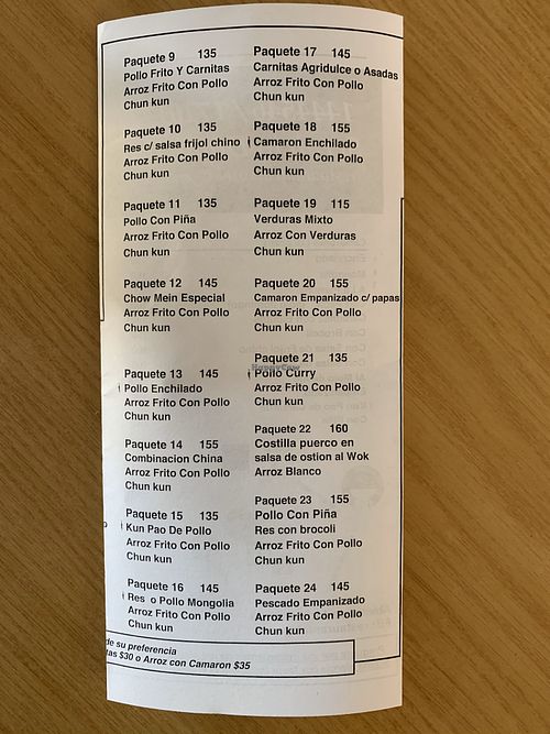 Menu 5  at Chino 168 in Cabo San Lucas