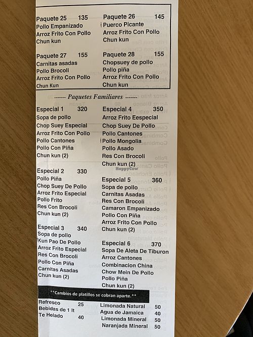 Menu 6 at Chino 168 in Cabo San Lucas