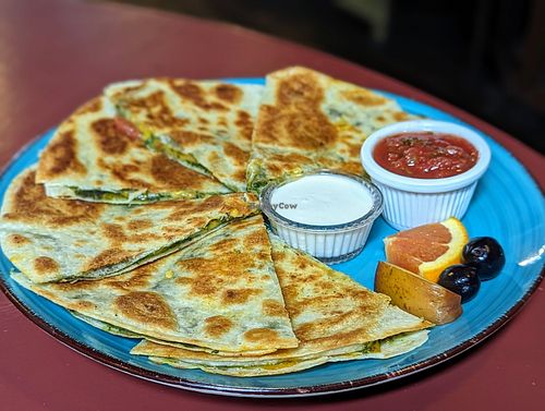 Vegan cilantro pesto quesadilla at The Black Dog in Snoqualmie