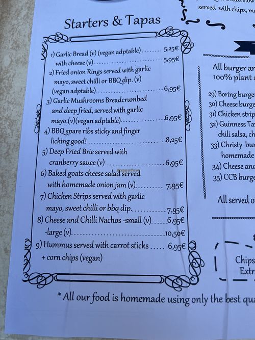 Clear vegan options   at The Guinness Tavern in Salou