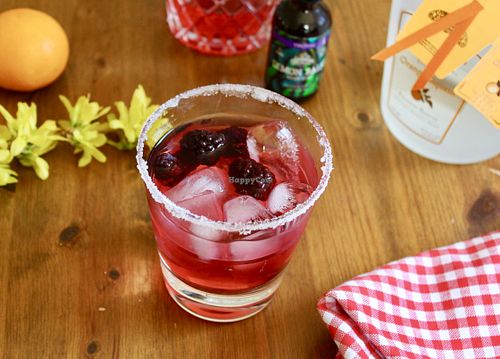 Blackberry margarita with lavender infused tequila and cranberry juice at Lyn-Genet's Kitchen in New York City