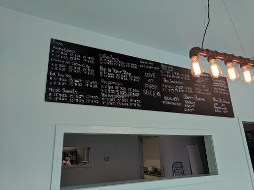 Menu board/interior at Baked 3.14 in Calgary