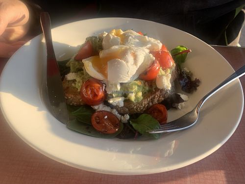 Smashed Avocado with Poached Eggs at Kafe Kaos in Lorne