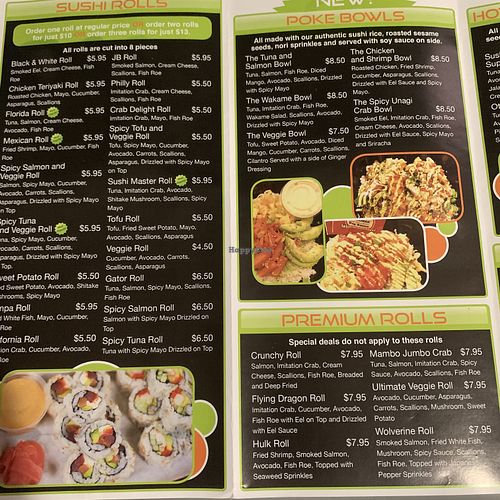 Roll and bowl menu at Sushi-2-Go in Gainesville