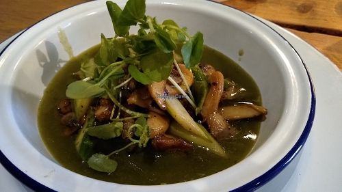 Wild mushroom & asparagus with watercress veloute at Allotment in Manchester