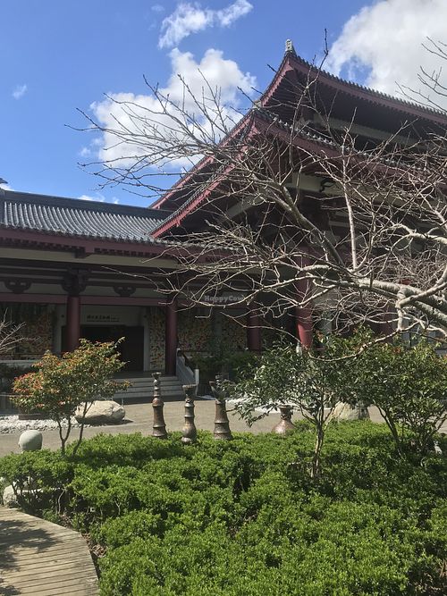 Temple complex the cafe is located at  at Water Drop Vege Cafe at Fo Guang Shan Temple in Auckland