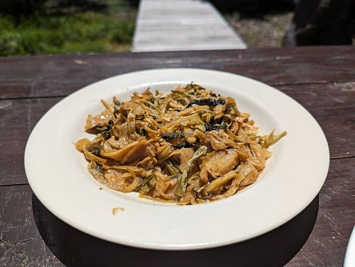 Pickled veggies with soy meat at Water Drop Vege Cafe at Fo Guang Shan Temple in Auckland