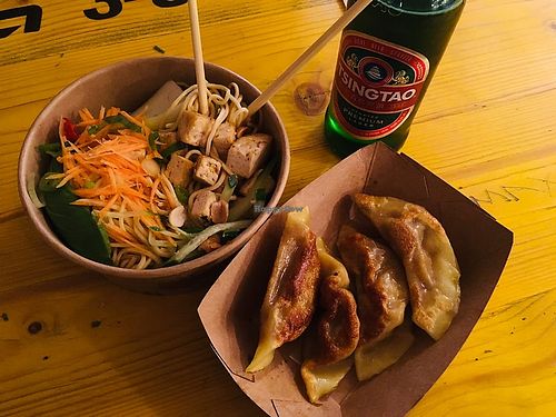 Dan Dan noodles with tofu plus vegan dumplings  at Hao Hao Chi - Kiosk in South East London