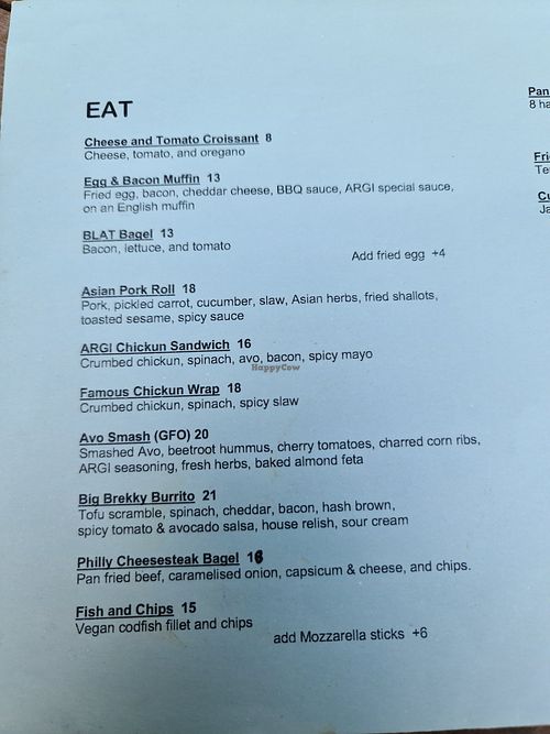 New menu at Argi in Kensington