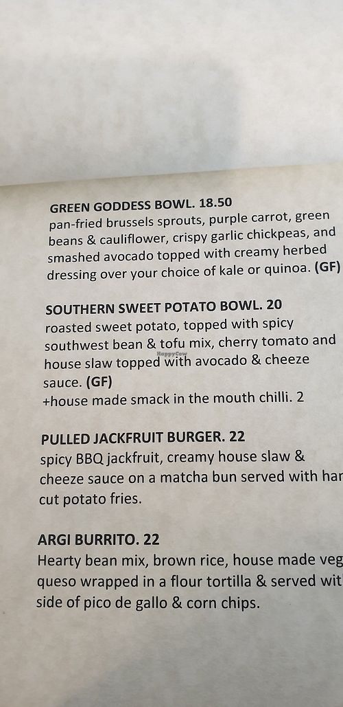 Some of the menu items at Argi in Kensington