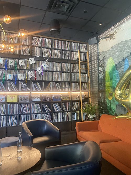 Vinyl Library Section w/Ladder   at Life on Mars in Seattle