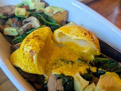 Vegan poached yo egg at Life on Mars in Seattle