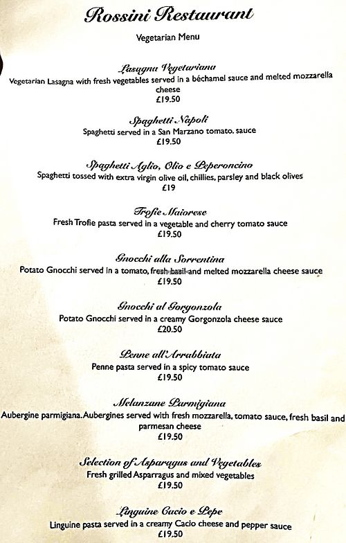 Vegetarian menu (see review for vegan) at Rossini in Wokingham