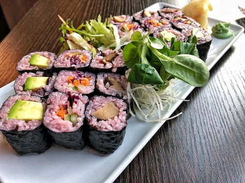 Their avocado, mixed veg and shiitake sushi rolls.  at Tiger Club Vegan Sushi in Berlin