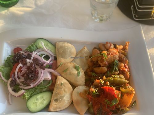 Veganised vege delight, Briam, (mixed veg in sauce) large beans, spinach pies, salad.  at Costanita Restaurant in Crete