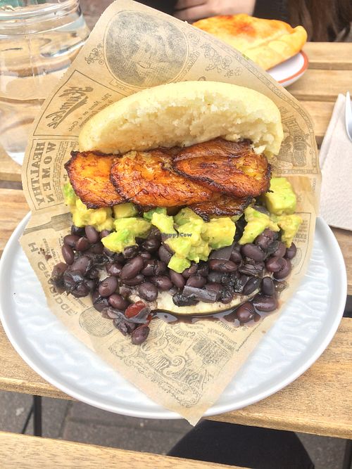 Vegan arepas with plantains, black beans and avocado at Venezolatino in Strasbourg