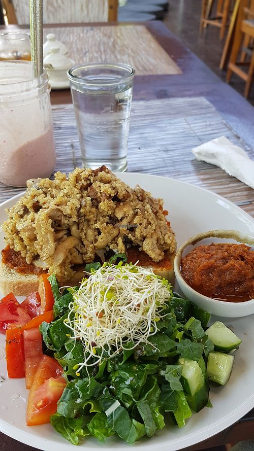 The Kale Wrap with Tempeh and mushrooms, but without the wrap and sourdough bread instead at Eat.Co in Ubud