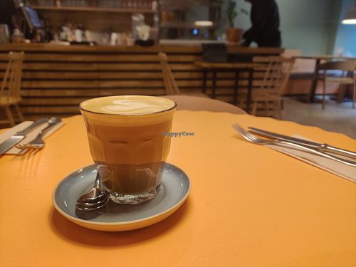 Oat milk flat white at Vevay Kitchen in Frankfurt
