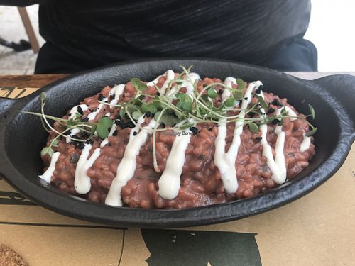 Vegan beetroot risotto- with soy creamy sauce. at Pandora Greenbox in Split