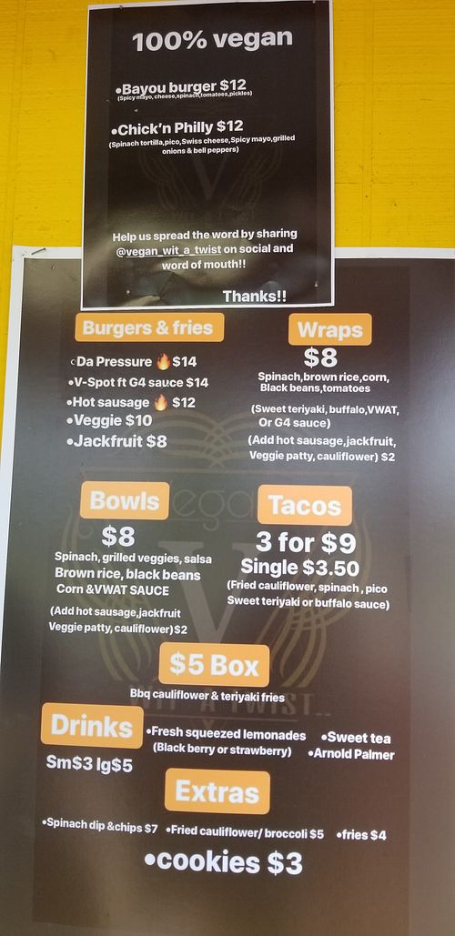 Menu at Vegan Wit A Twist in New Orleans