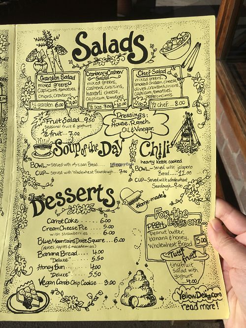 Menu page 2 at The Yellow Deli in Katoomba