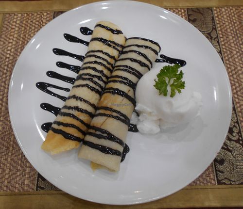 Banana Crepes with Coconut Ice Cream  at Papa's Kitchen in Pattaya