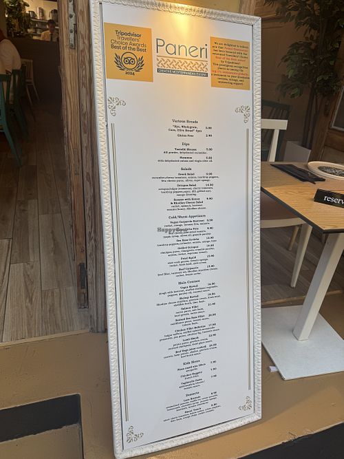 Outside menu   at Paneri in Rhodes