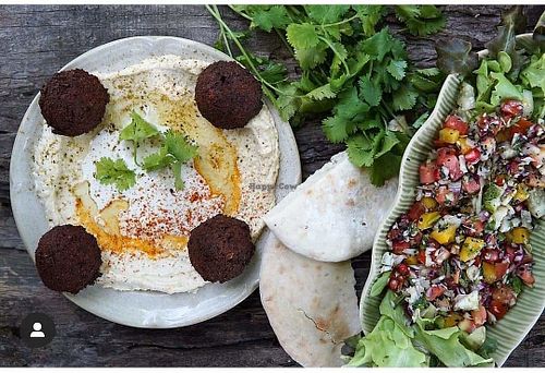 Hummus falafel and isreali salad at Koh Phangan Vegan Cooking School in Koh Phangan