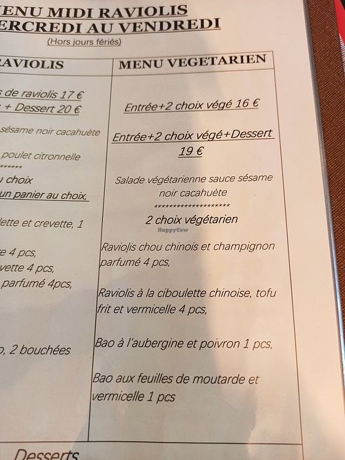 Vegetarian menu, ask the vegan version at Jasmin in Annecy