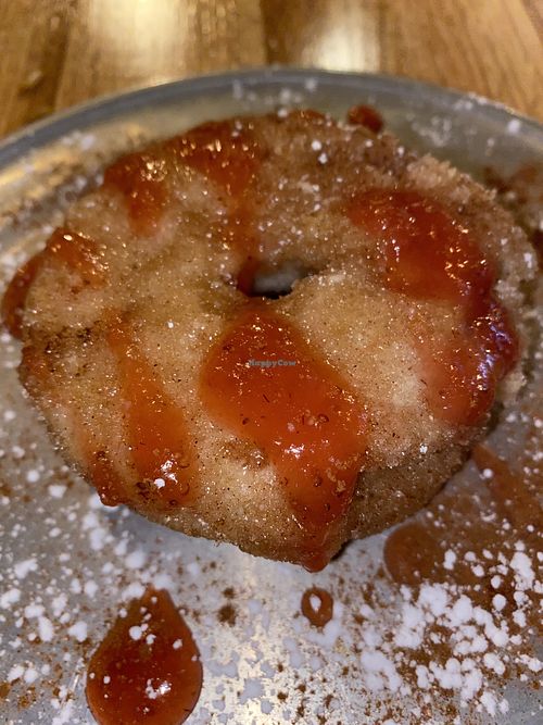 Cinnamon sugar donut with strawberry coulis at Urban Beets in Arvada