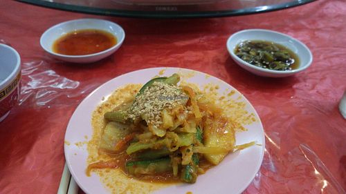 Pickled vegetables and side dips at Zen Fut Sai Kai Vegetarian in Central Singapore