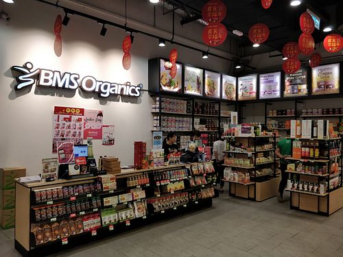 Restaurant payment counter and grocery area at BMS Organics - Southkey in Johor Bahru