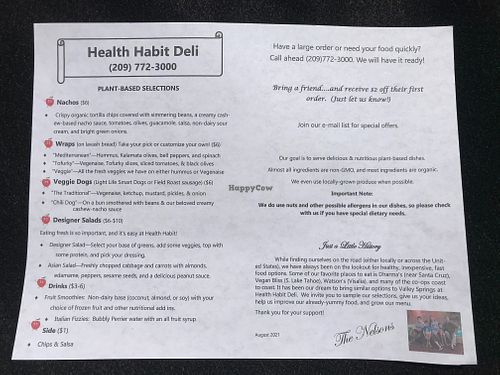 August Menu at Health Habit in Valley Springs