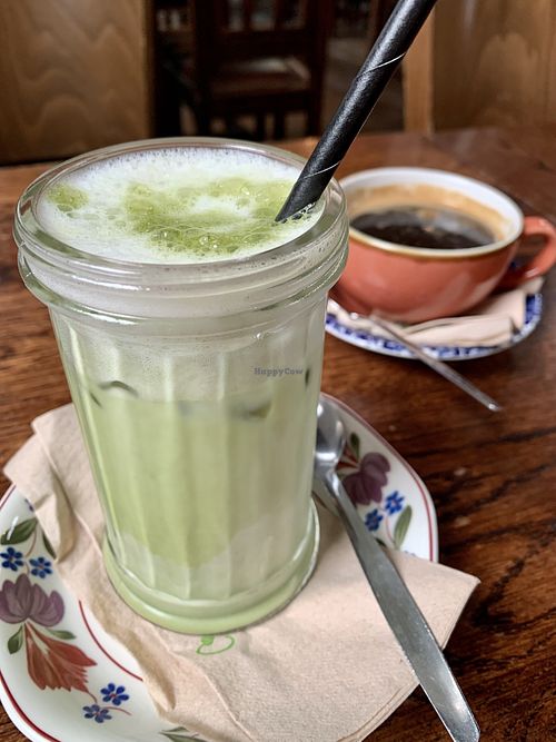 Iced matcha latte at Cosmic Kitchen in Plymouth