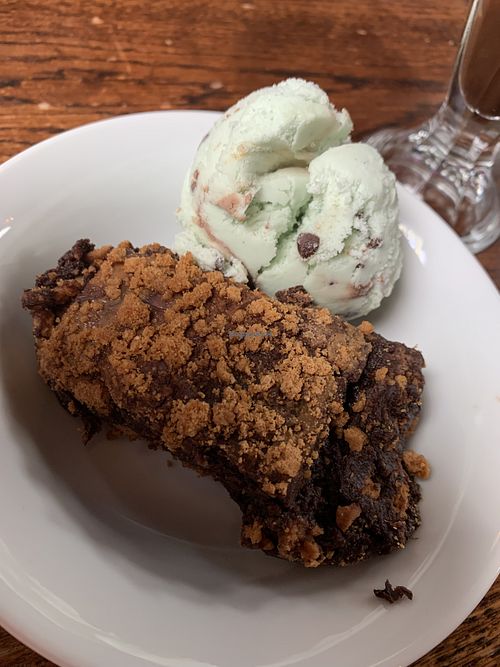 Biscoff Brownie and mint chocolate chip ice cream at Cosmic Kitchen in Plymouth
