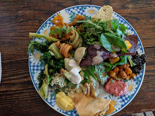 my plate from the buffet bar at Cosmic Kitchen in Plymouth