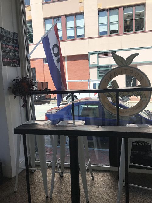 Just a few stools for seating at Portland Pulp in Portland