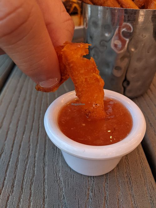 Sweet potato fries and sweet chilli dipping sauce at Plant City in Providence