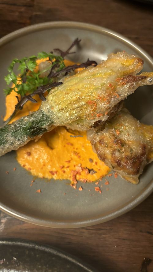 Tempura battered zucchini flowers  at Ballard's in Thornbury