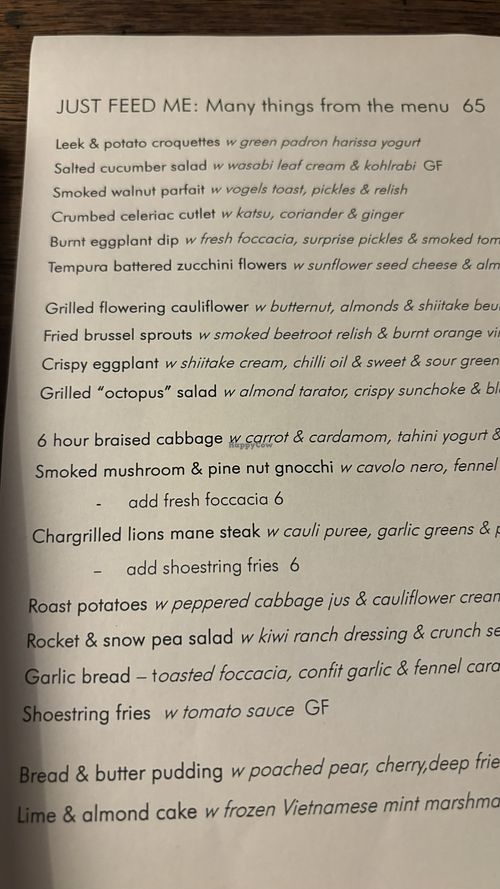 Current menu  at Ballard's in Thornbury