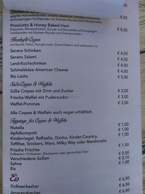 Part of the menu, Spaghetti Ice-Cream at Eisdiele an der Kieskuhle in Aurich